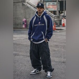 Vintage NASCAR Rusty Wallace Navy Blue Racing Hoodie Sweatshirt Size 2XL